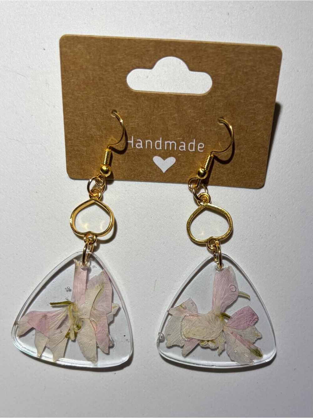 Gold-Tone Pink Floral Resin Drop Earrings